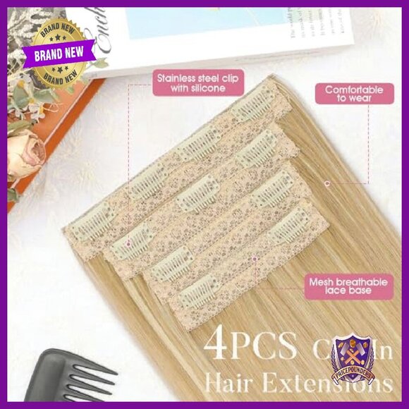 22 Inch Clip-In Synthetic Hair Extensions 4 Piece Set Double Weft - Picture 5 of 7